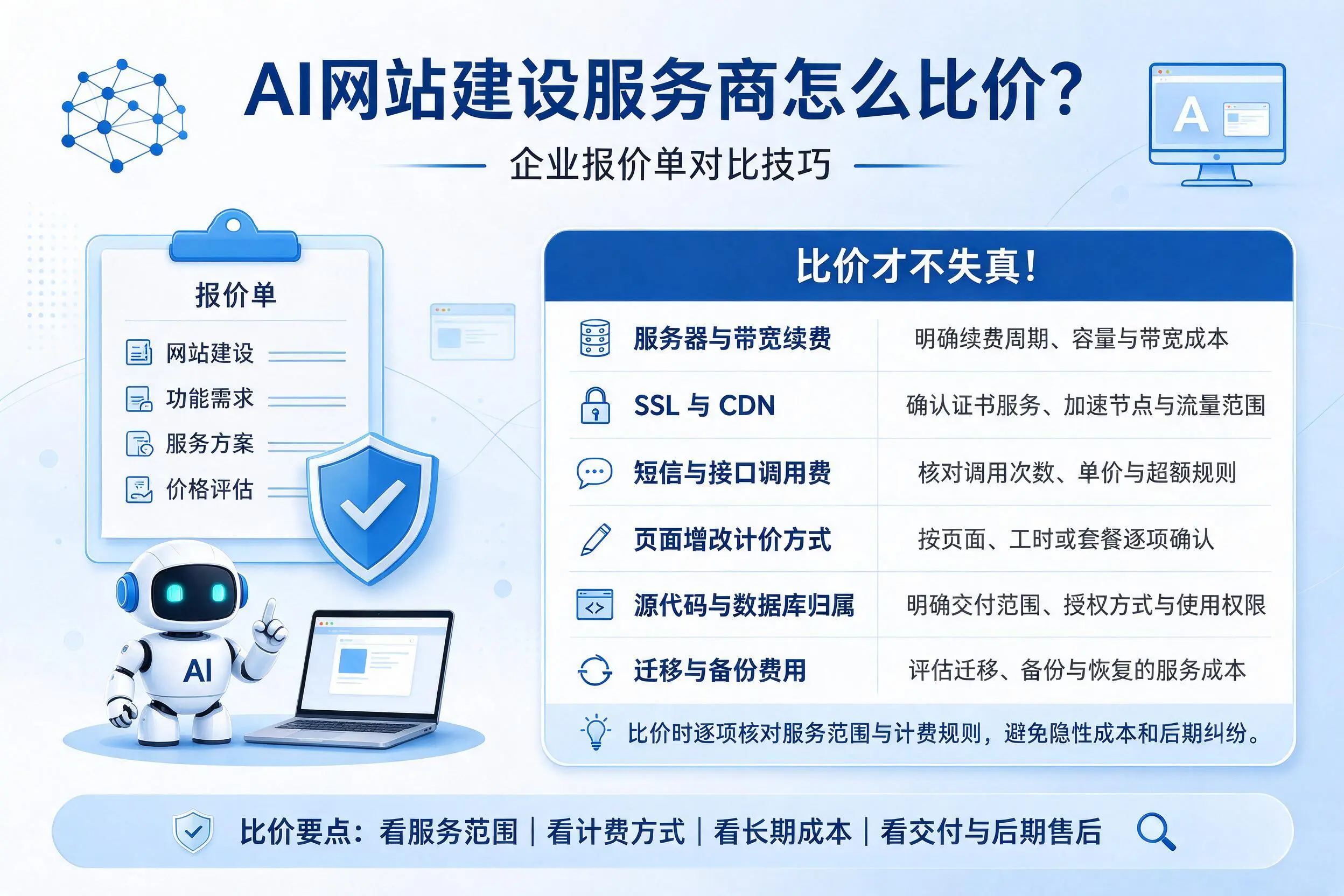 AI网站建设服务商怎么比价?乌兰察布企业报价单对比技巧
