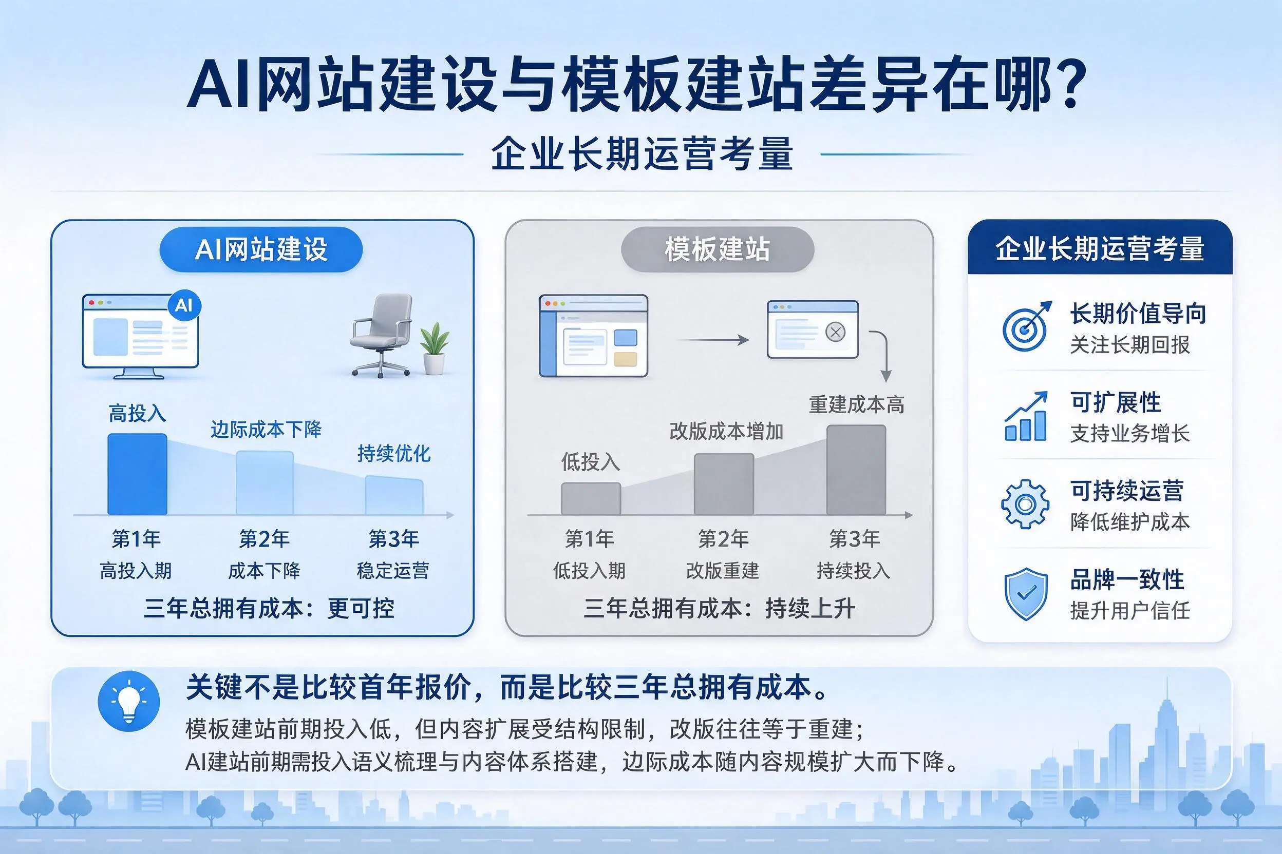AI网站建设与模板建站差异在哪？乌兰察布企业长期运营考量
